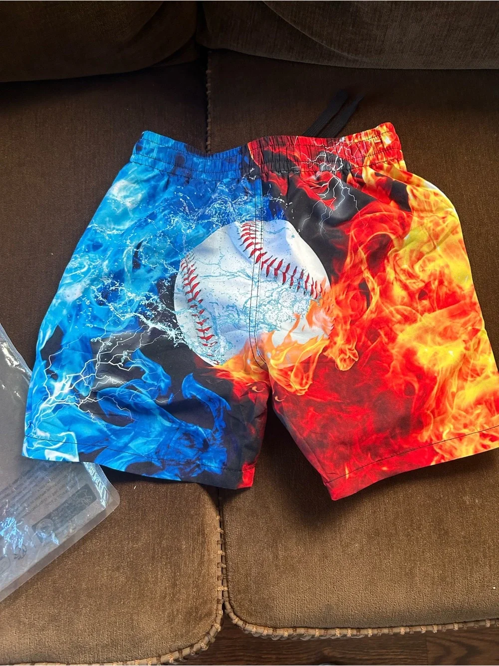 Fire & Ice Baseball Boys Swim Shorts - Red Blue and Black